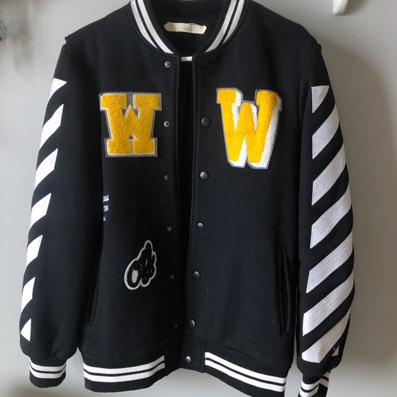 off white temp letterman jacket